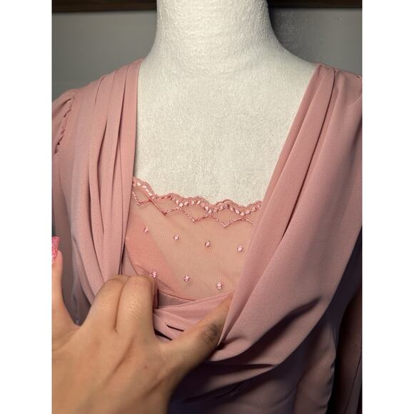 Vintage Lynn Davis Women’s Pink Cowl Neck Long Sleeve Shift Dress Size 14 1960s - Picture 5 of 11